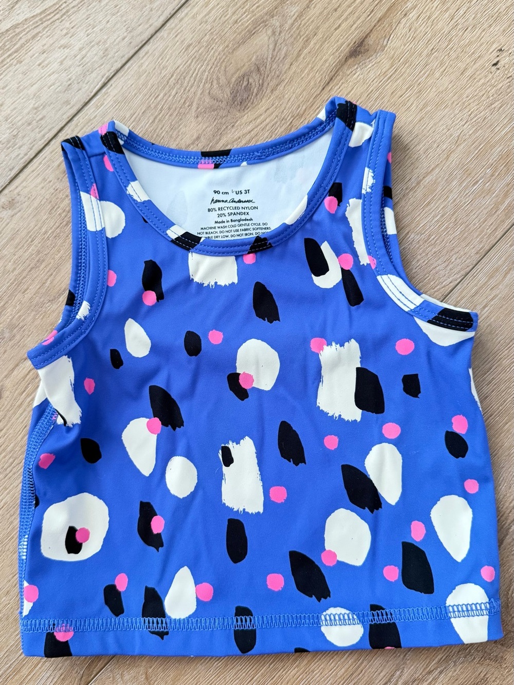 Hanna Andersson Girls Active Tank Crop Top Blue Abstract 3T 90cm